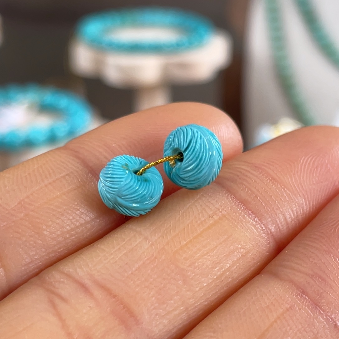 绿松石未镶嵌套链羽毛对珠8mm