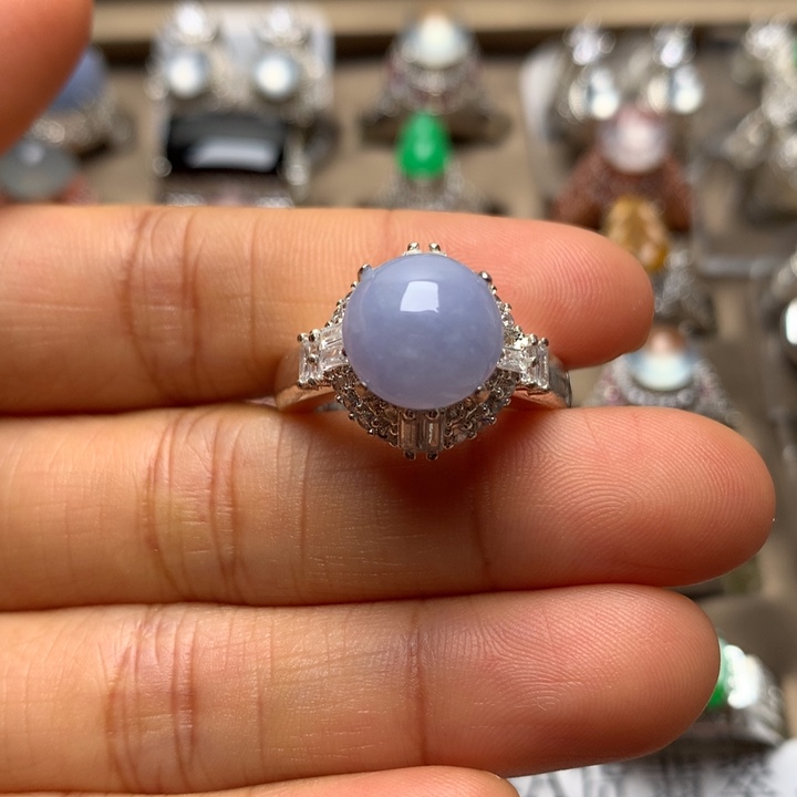 翡翠合金戒指翡翠糯种蓝紫戒面