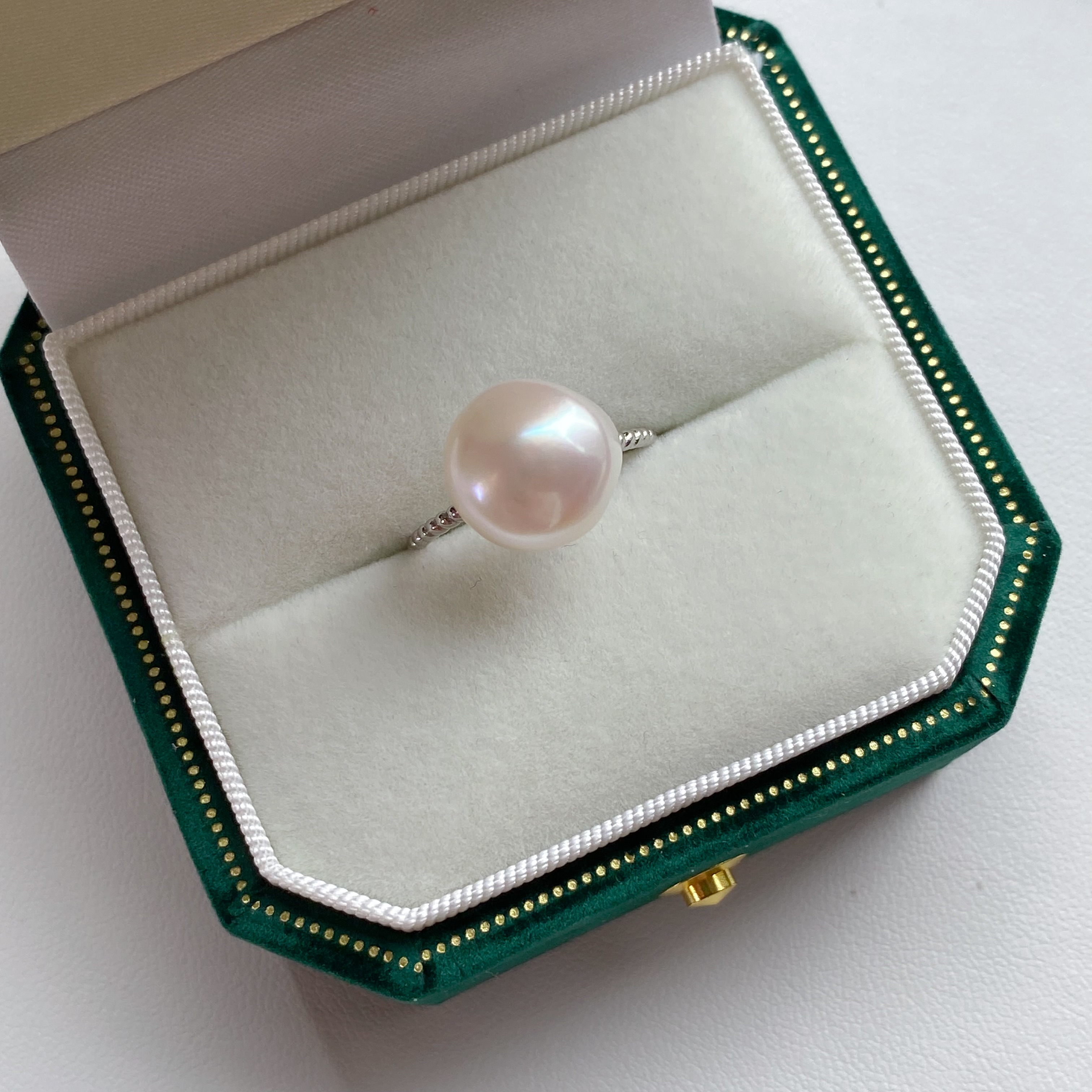 S925银天然淡水珍珠戒指巴洛克馒头开口可调节戒指