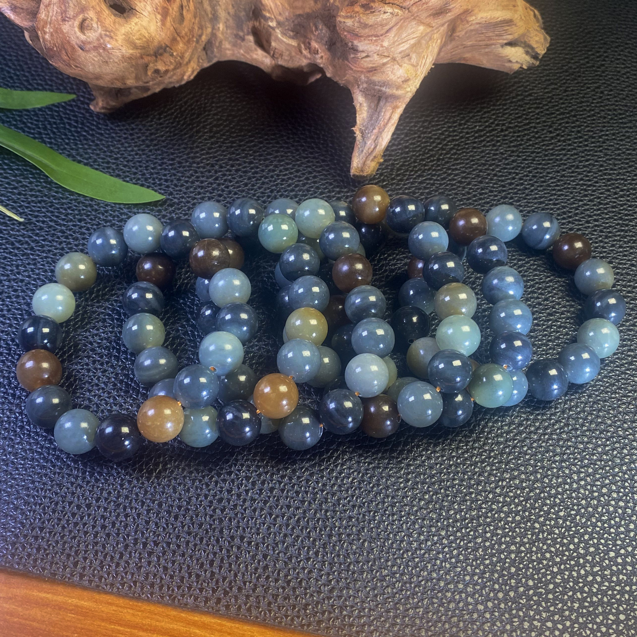 天然和田玉新疆楼兰色系约12mm多宝单圈圆珠手串（多样性发一）