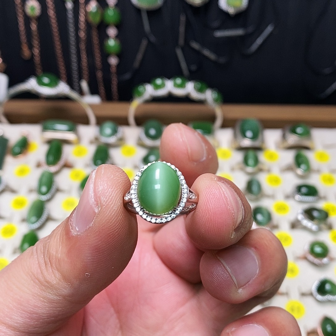 和田玉（碧玉）银S925镶嵌戒指