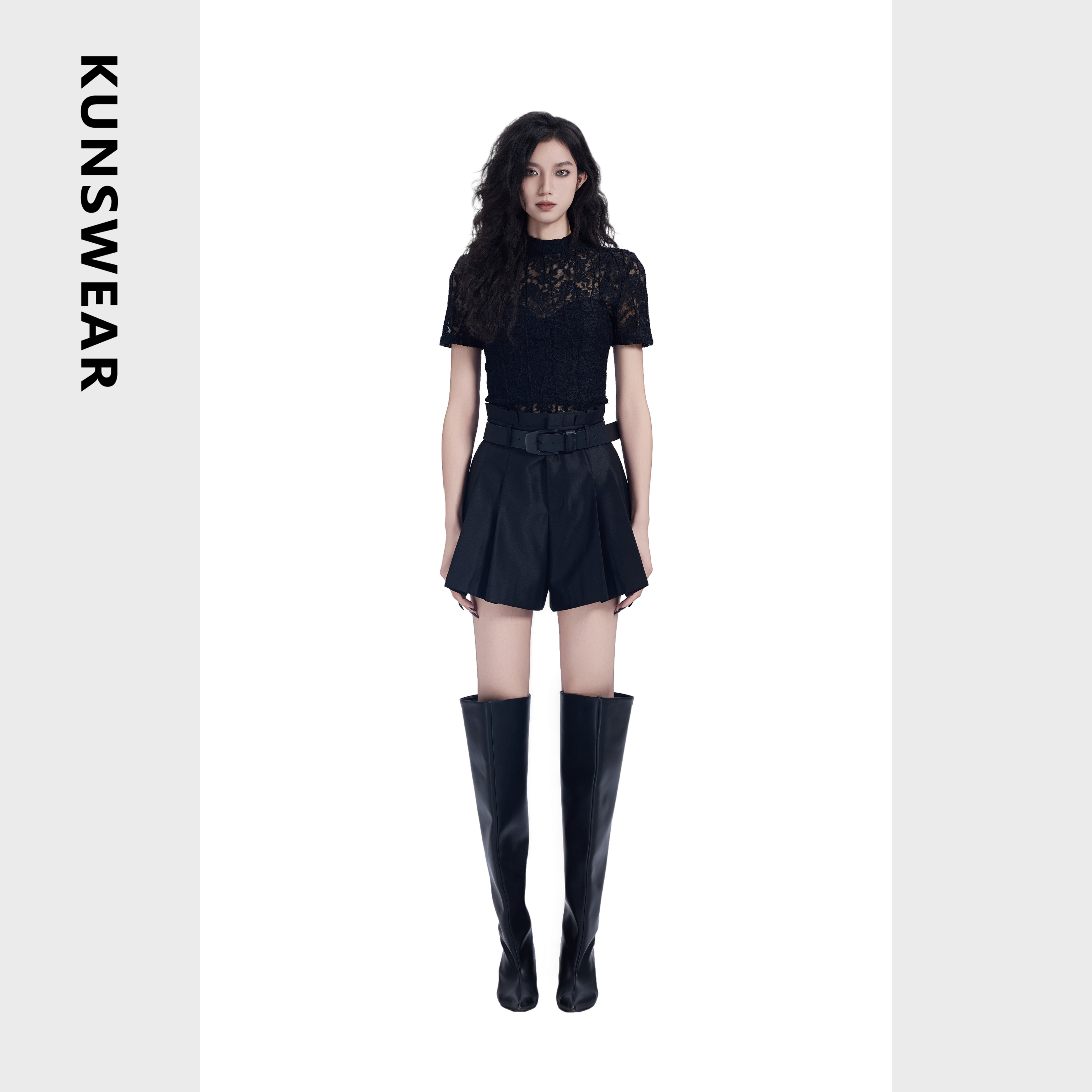 KUNSWEAR/琨丝薇尔25SU 轻奢气质高腰花苞百褶经典短裤 834006081