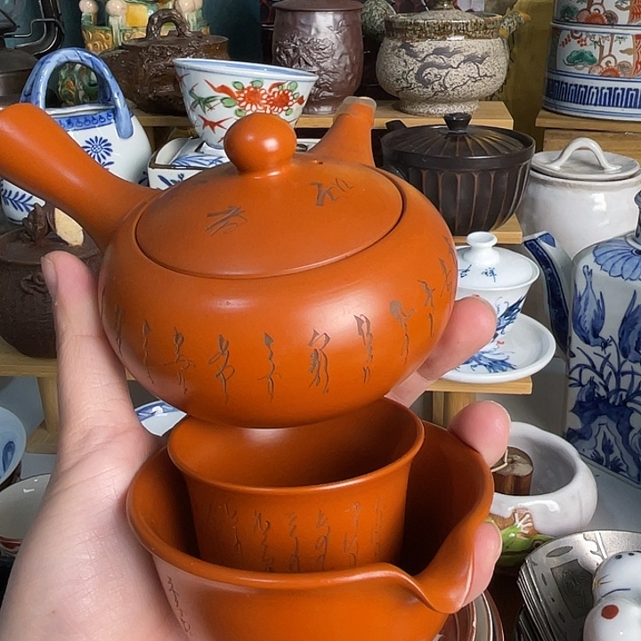 瓷片侧把一套五个杯子哦