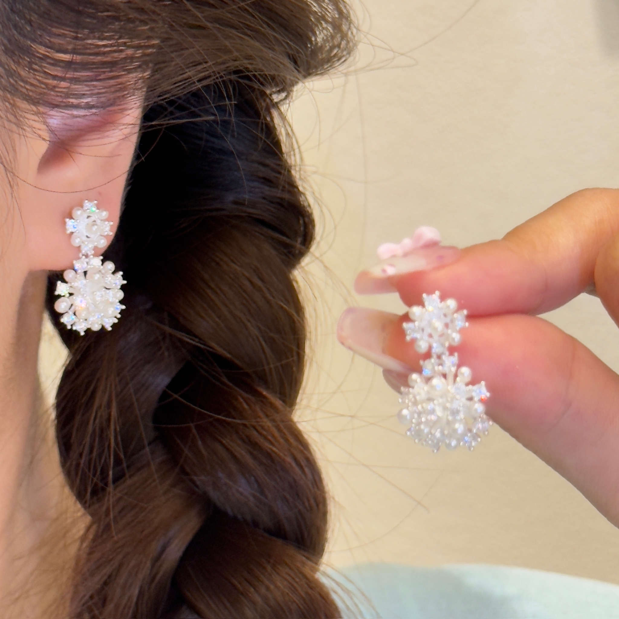 铜合金耳饰 【满天星珠珠耳坠】高级轻奢韩系爆闪耳环时尚气质3046