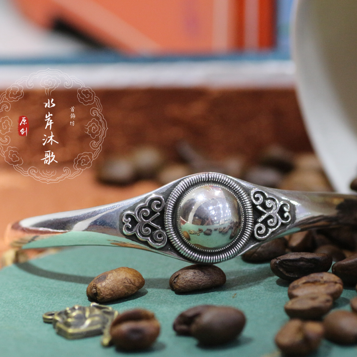 足银手镯 蒙古元素简约大气手工足银纯银手镯1180