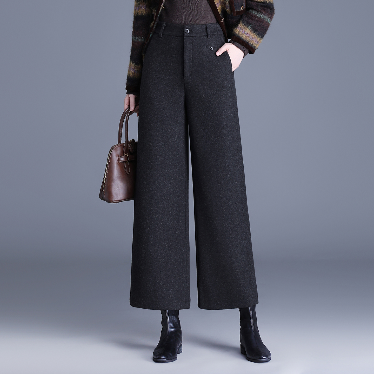 羊毛呢九分裤高级感休闲裤加厚裤子女冬季2025新款高腰直筒裤加厚