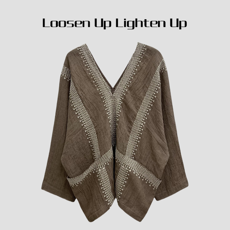 Loosen Up【浪漫诗人】黎族风格刺绣亚麻松散感上衣/后开衩松紧半裙