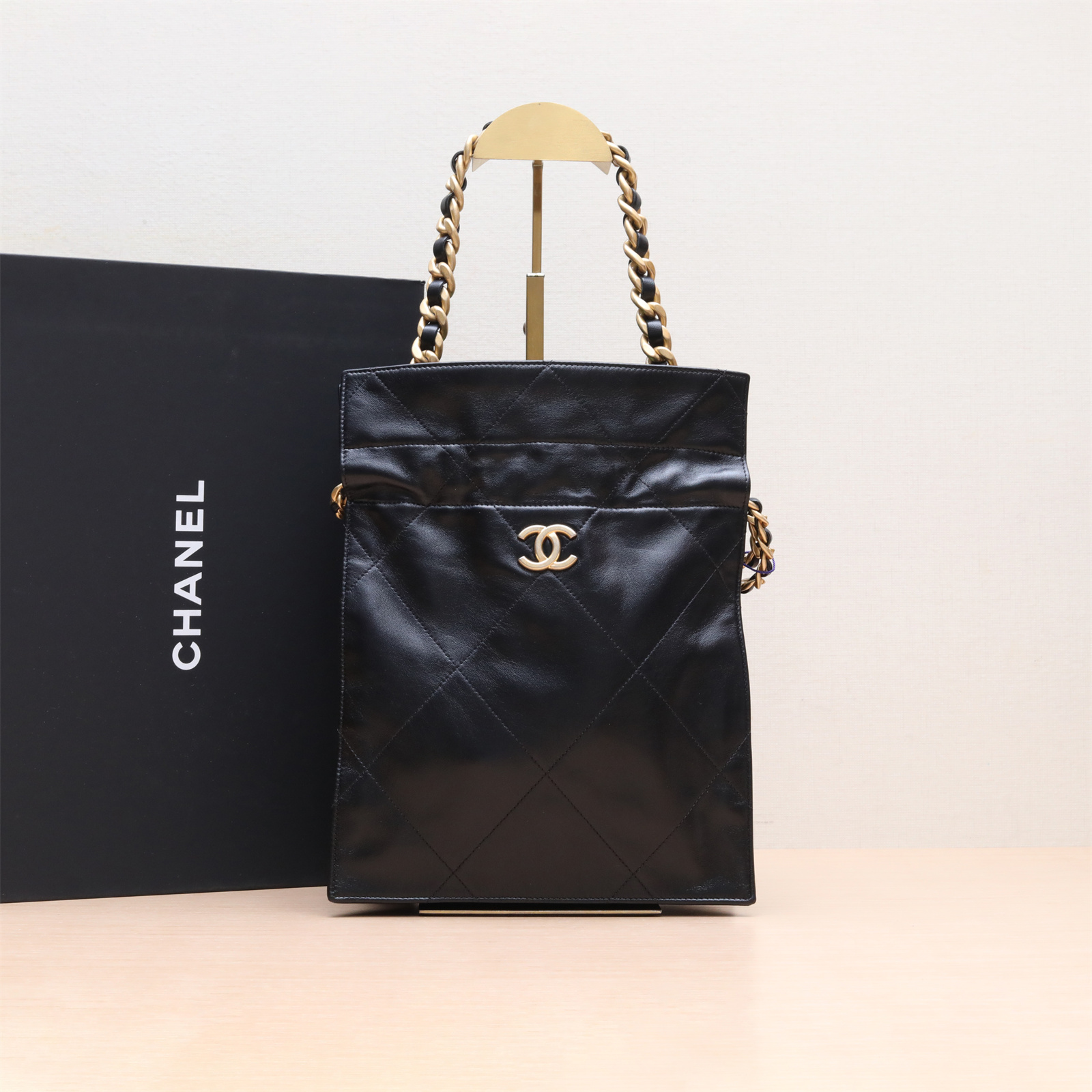 99新 Chanel/香奈儿 【念念活动】抽绳福袋包 黑色 30开 金扣