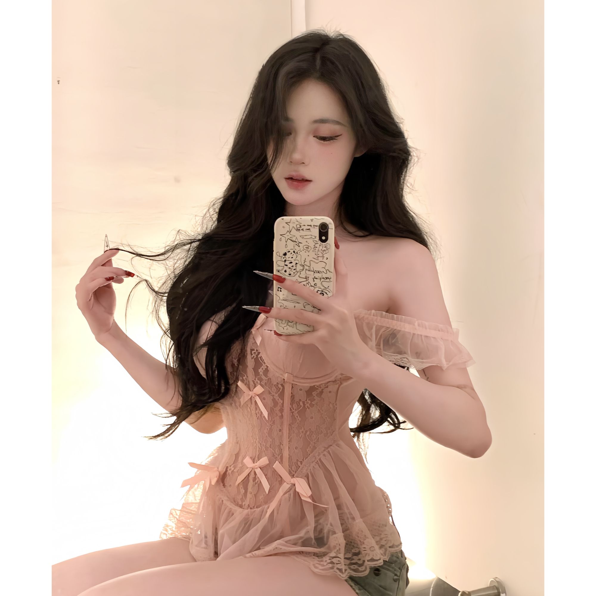  MissBird 【梦里花】蕾丝纯欲蝴蝶结吊带睡裙连衣裙