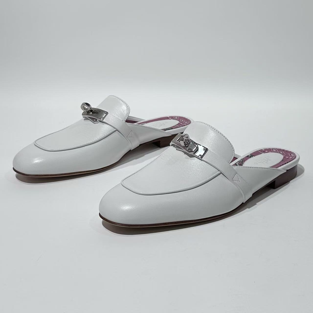 99新 Hermes/爱马仕 37.5码 白色穆勒半托/ML01783