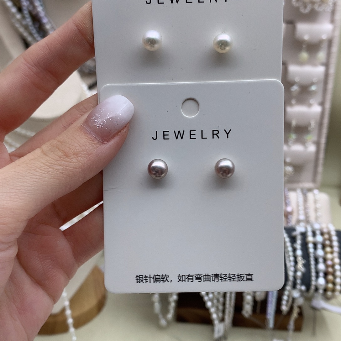 淡水珍珠银S925镶嵌耳饰