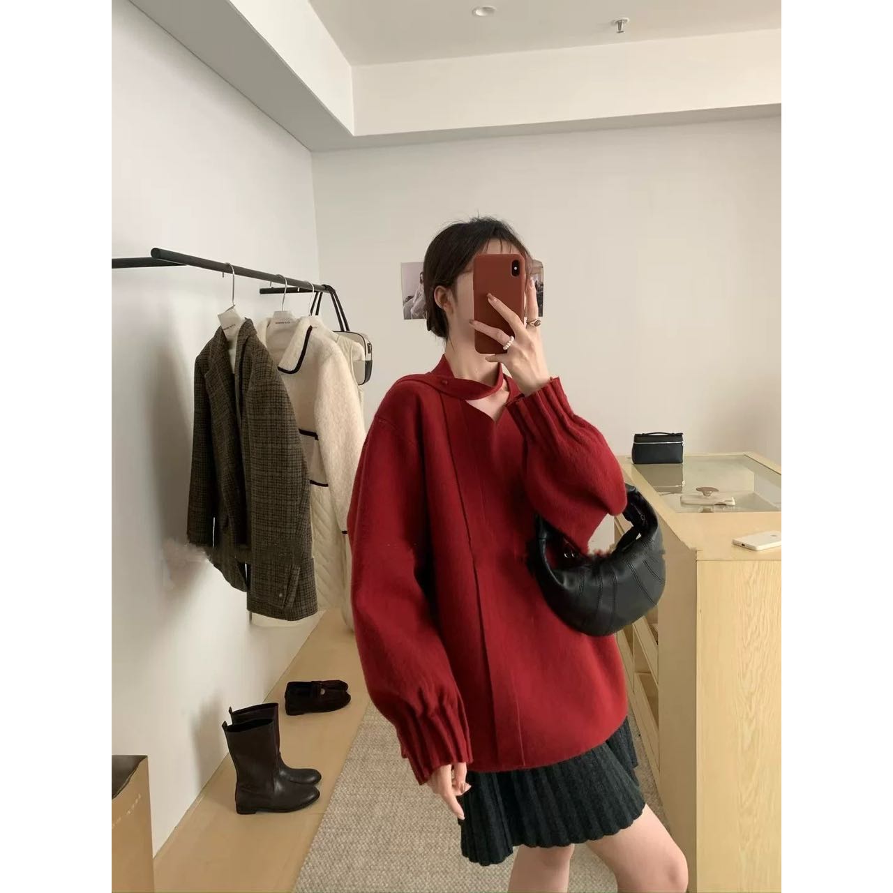 慵懒风V领挂脖围巾毛衣韩版减龄通勤百搭上衣女82037#0.13 