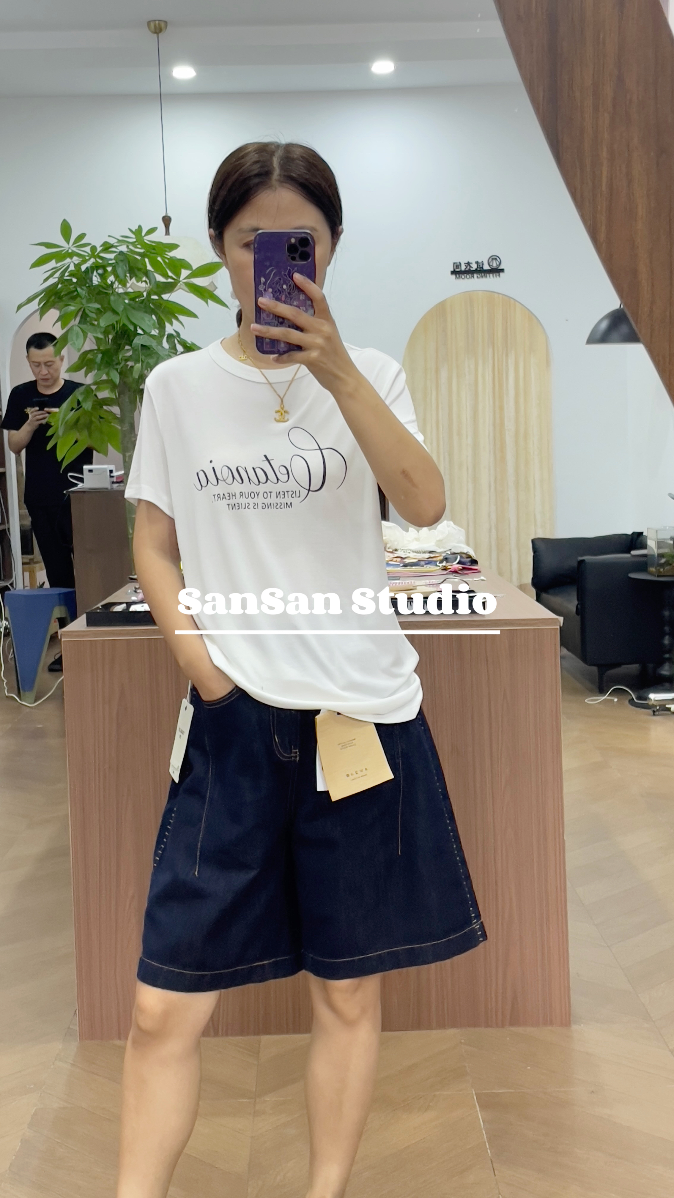 SanSan家 铜氨丝字母胶印短袖  6288