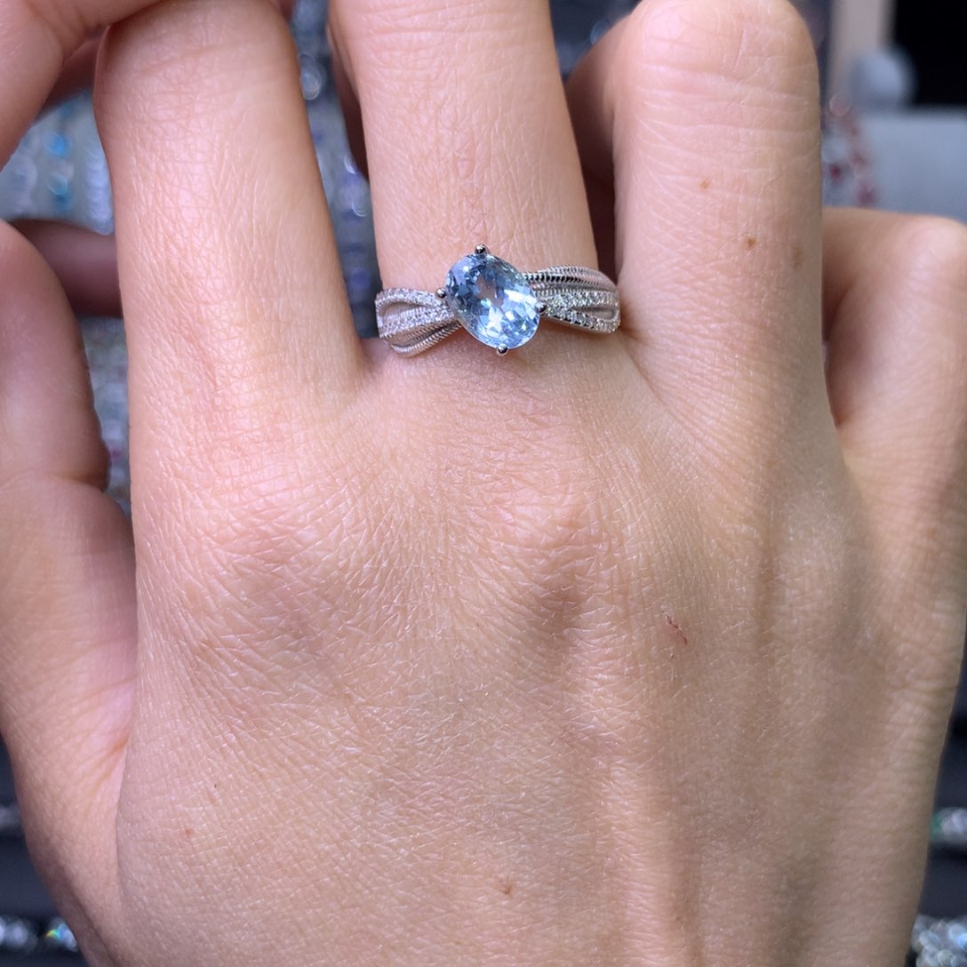 海蓝宝石戒圈银S925镶嵌