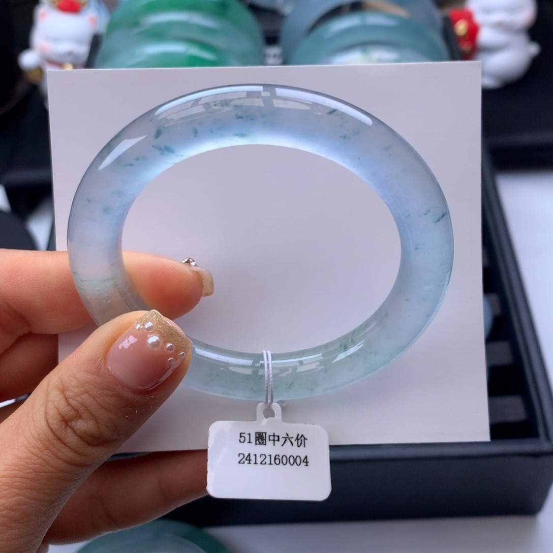 翡翠手镯未镶嵌51玻璃刚飘花圆条