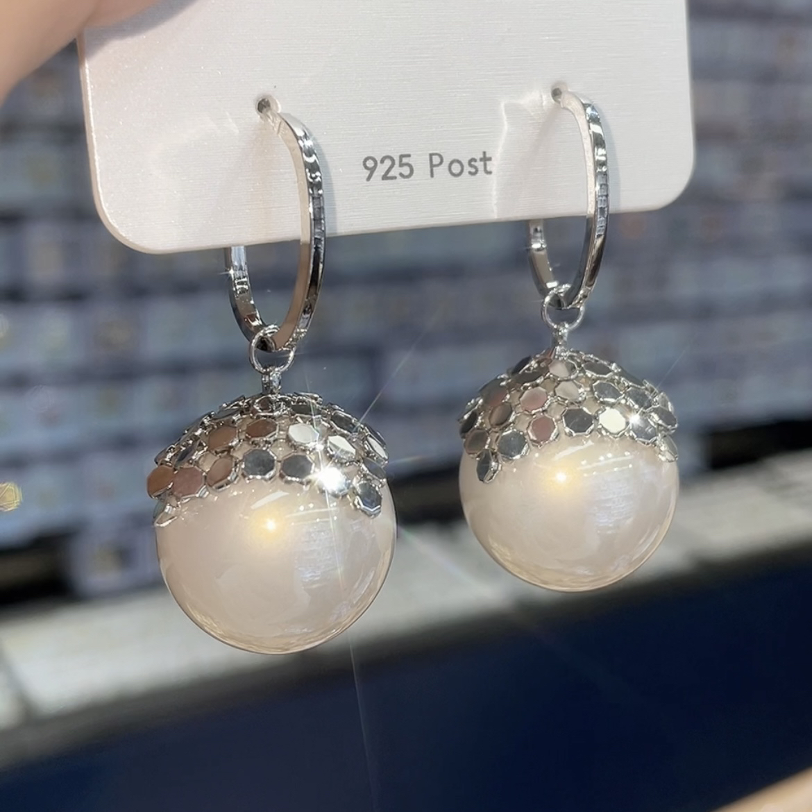 铜合金合成锆石耳饰  穗穗大珠珠耳坠时尚气质百搭轻奢高级感重工