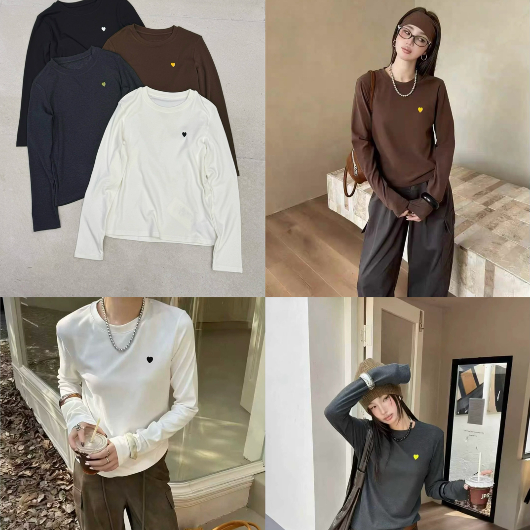 DD-65110长袖圆领加厚桃心刺绣T恤