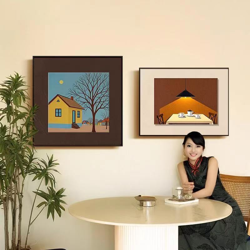 L43中古风餐厅装饰画卧室法式复古房间壁画美拉德挂画40*40+30*40