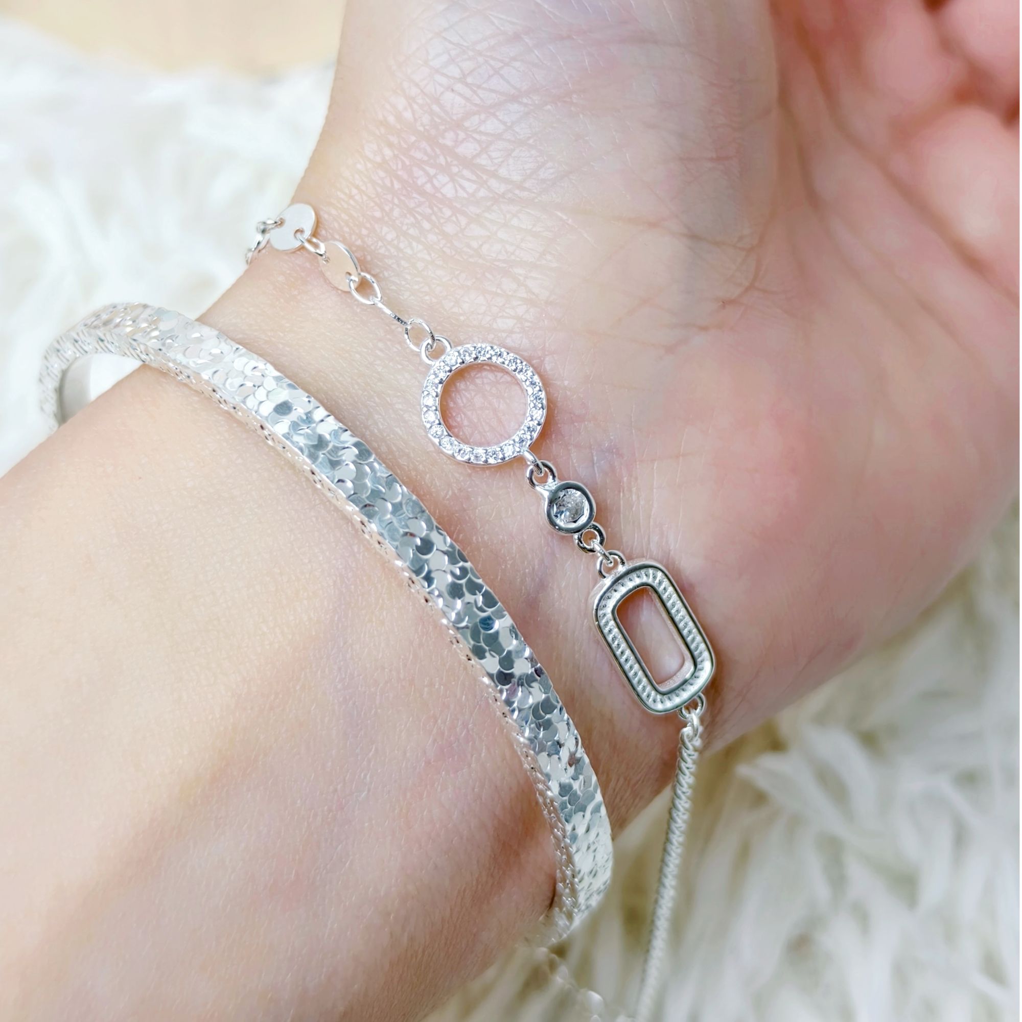 足银手链 S14足银990方圆片片时尚简约