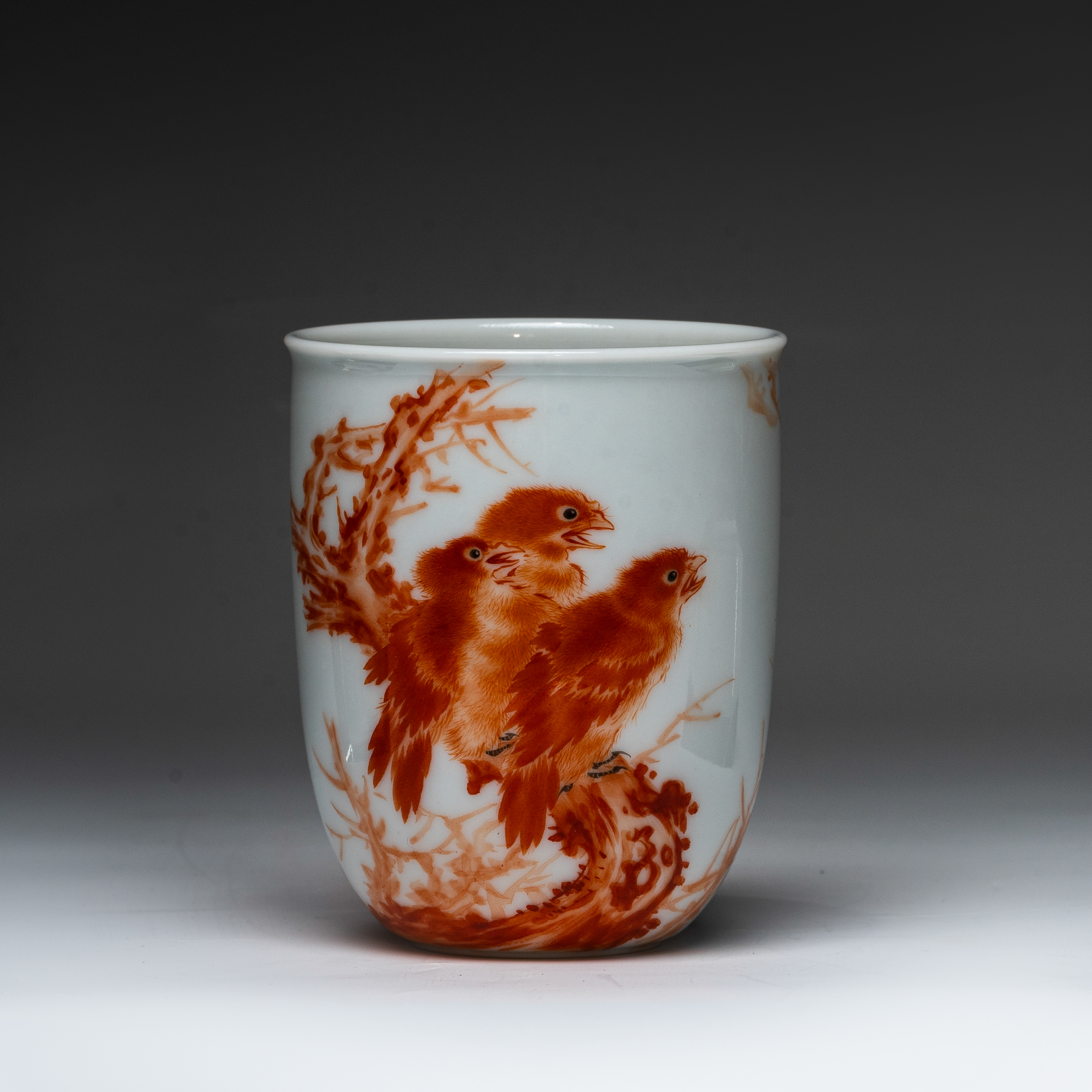 【玩茗堂】复刻王步系列矾红三雀图手握杯枯树三雀图