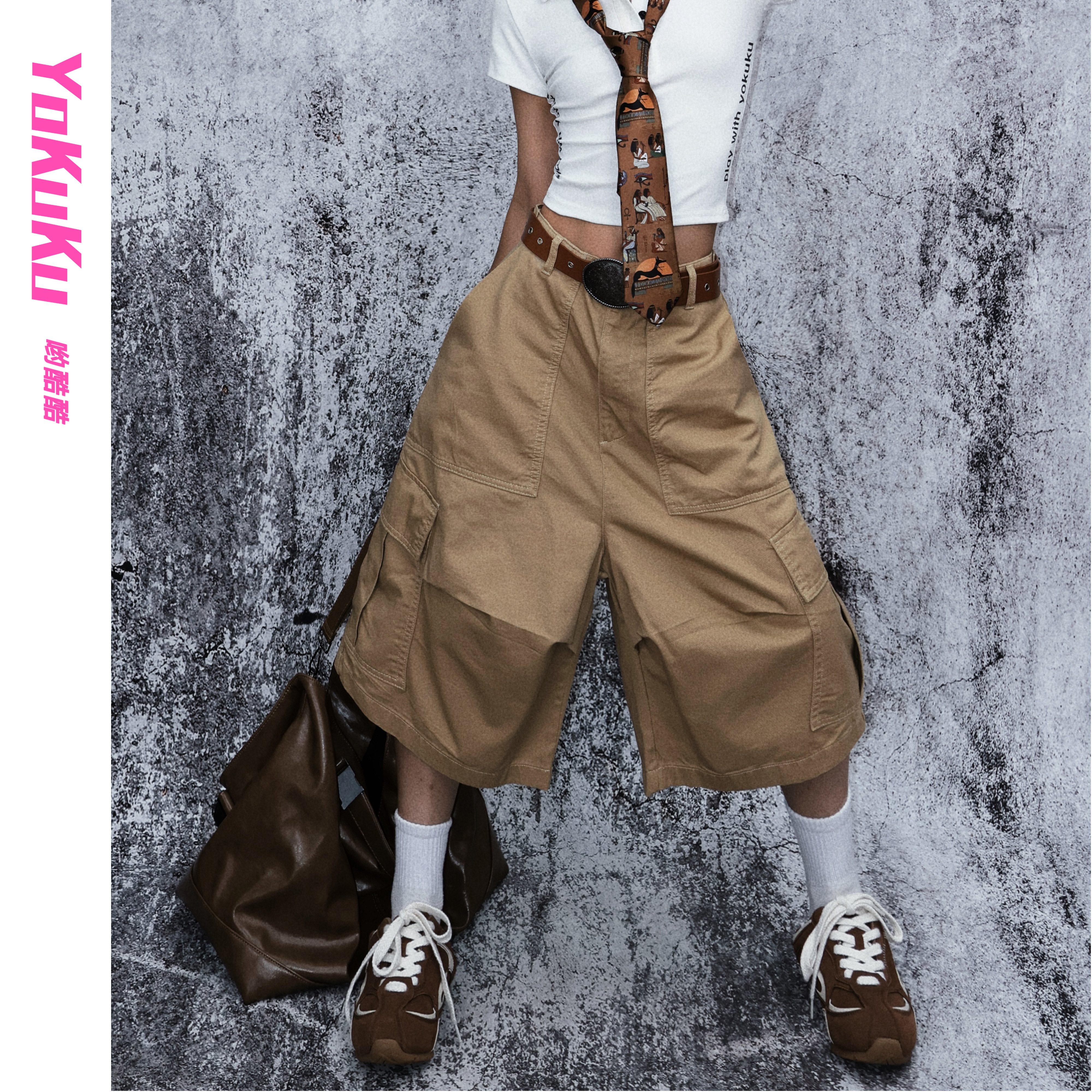 哟酷酷（满地的六便士）美式立体口袋廓型宽松八分中裤休闲阔腿裤3