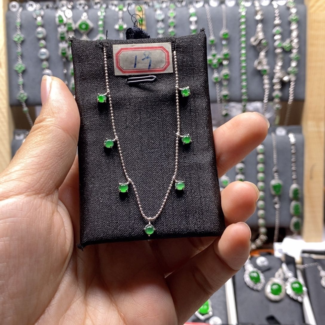 翡翠颈饰银S925镶嵌小****套链7单面