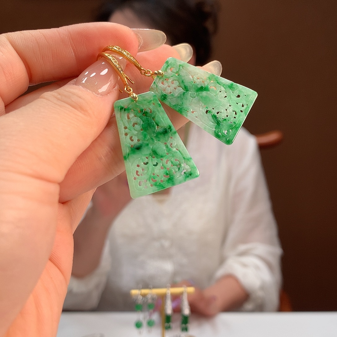 翡翠银S925镶嵌耳饰耳饰