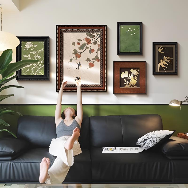 中古风客厅装饰画简约高级感沙发背景墙挂画小众艺术新款组合壁画