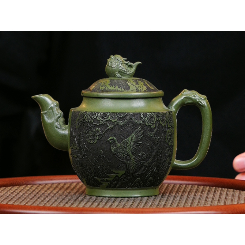 宜兴紫砂 花鸟宫灯  绿泥 汪东升 260cc