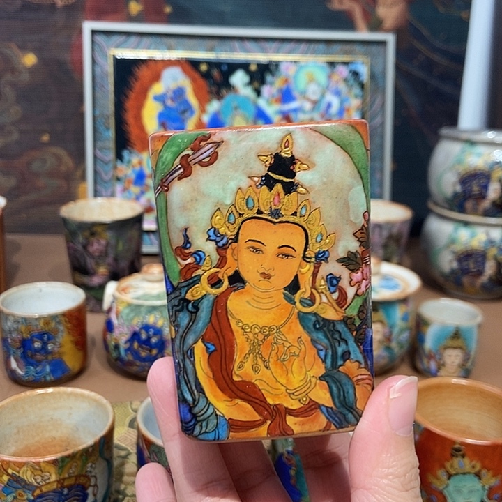 手工手绘文殊茶杯