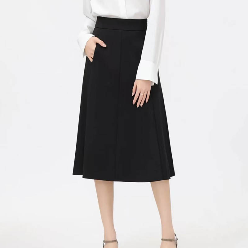 901-1000 法式赫本裙半身裙显瘦休闲高腰A字夏季春夏女士过膝裙