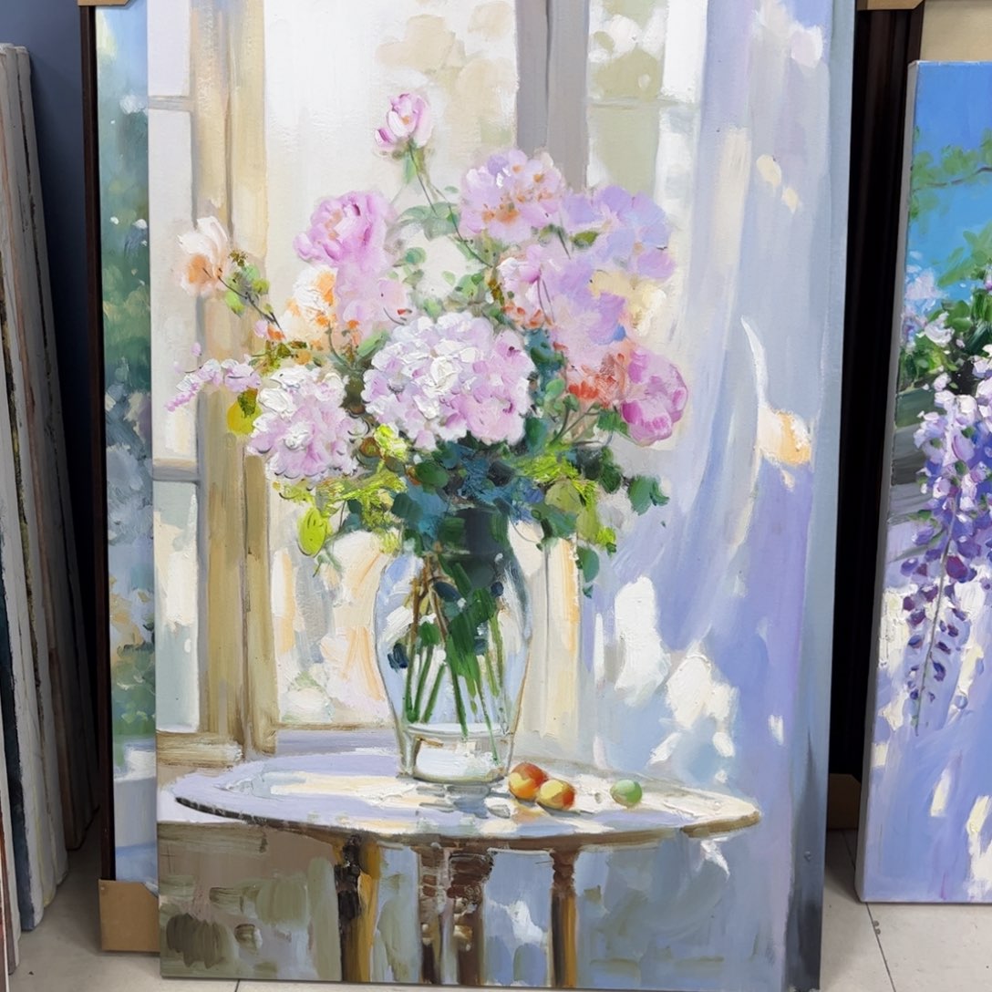 酷***)手工手绘精品油画60+90厘米带金属框