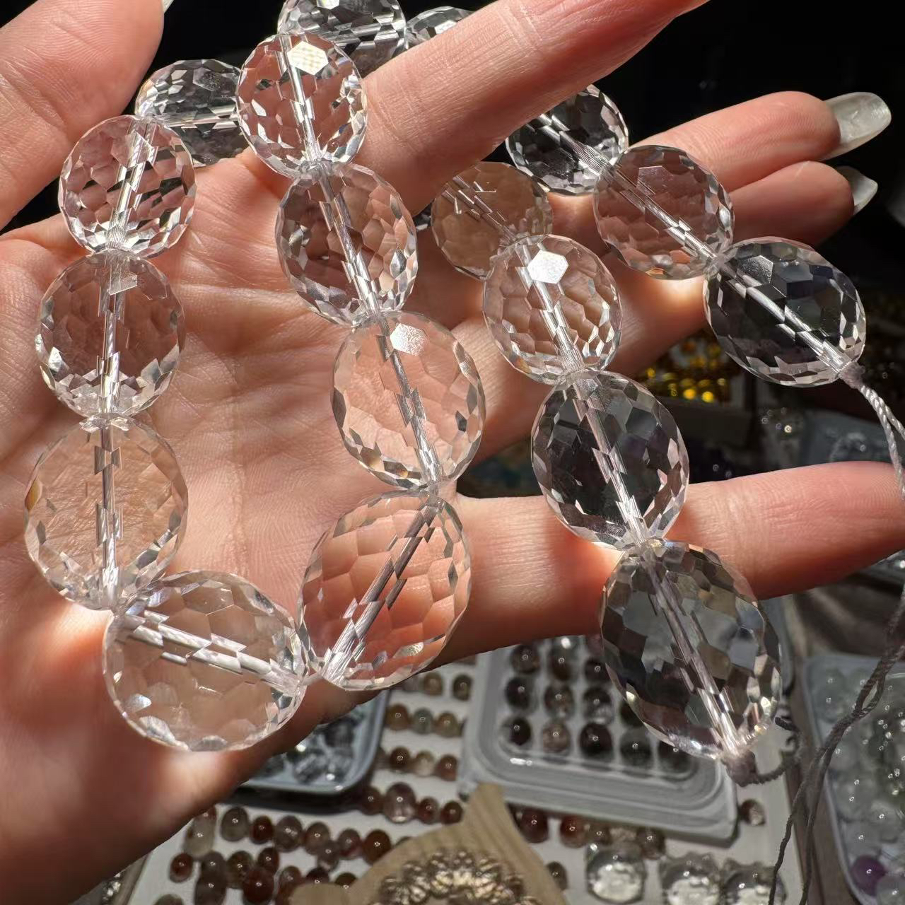 特级全净双A白水晶钻切爆闪大顶珠一颗价卡16*20mm