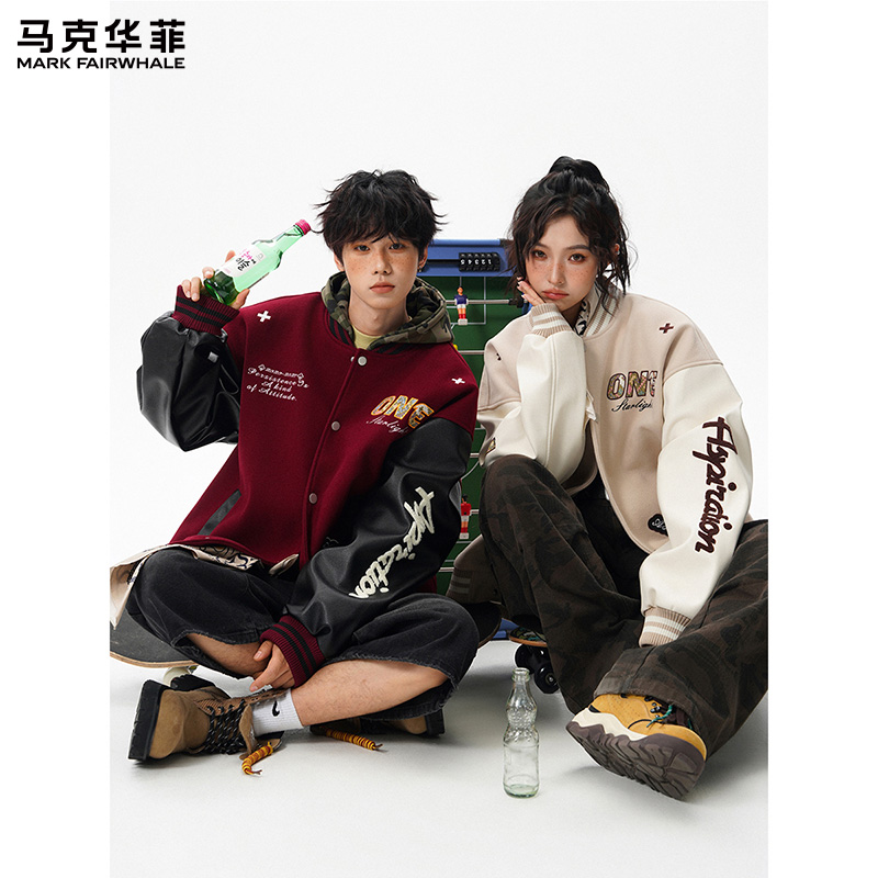 马克华菲刺绣国潮复古保暖外套数字厚款ins秋季夹克