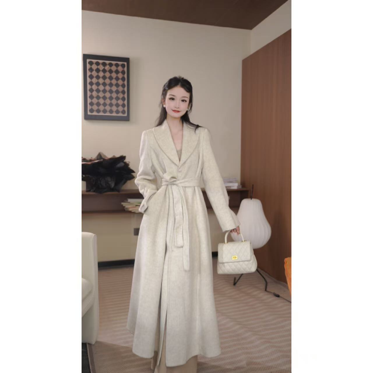 CC  2025新款小翻领气质收腰双面羊毛大衣