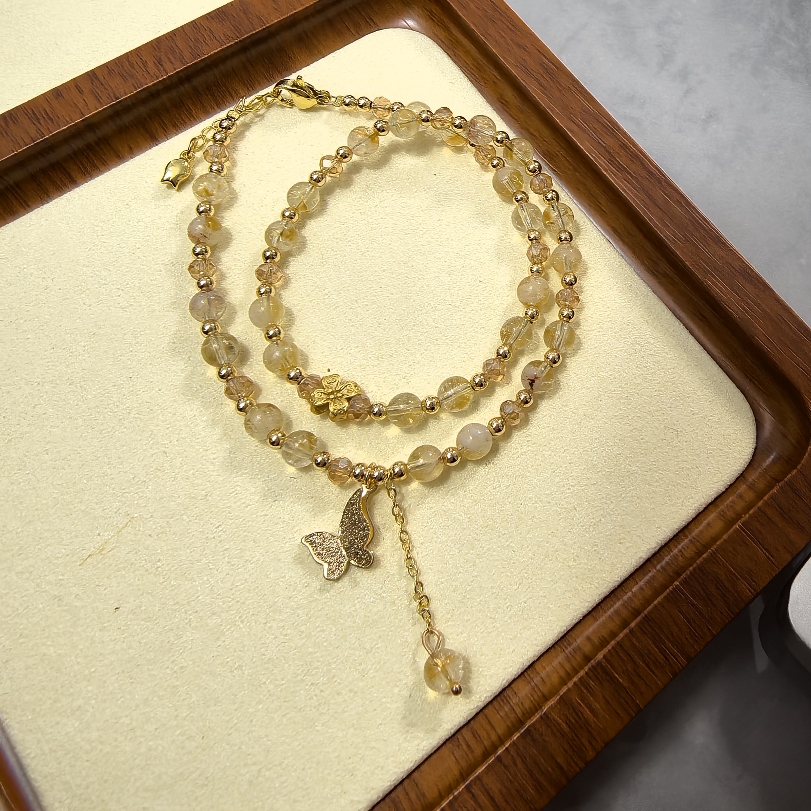 天然黄水晶蝴蝶配饰手链MS0015