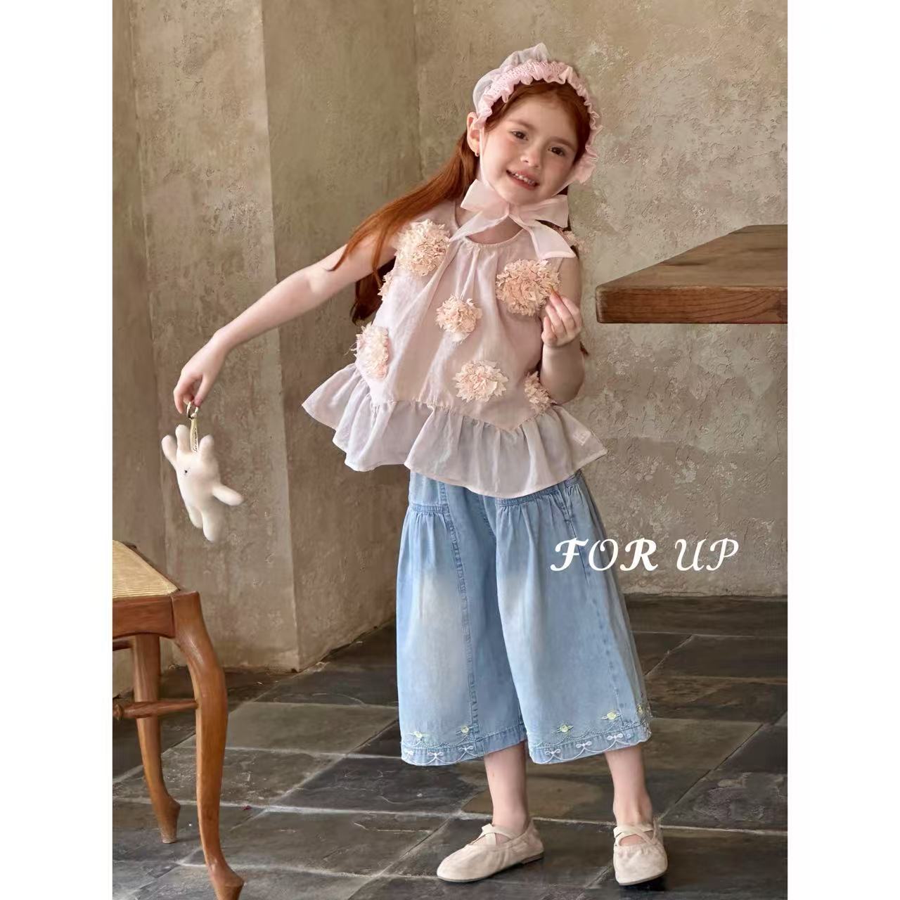 【现货】252-FU-85092多色法式艾薇绣球花簇裙边上衣