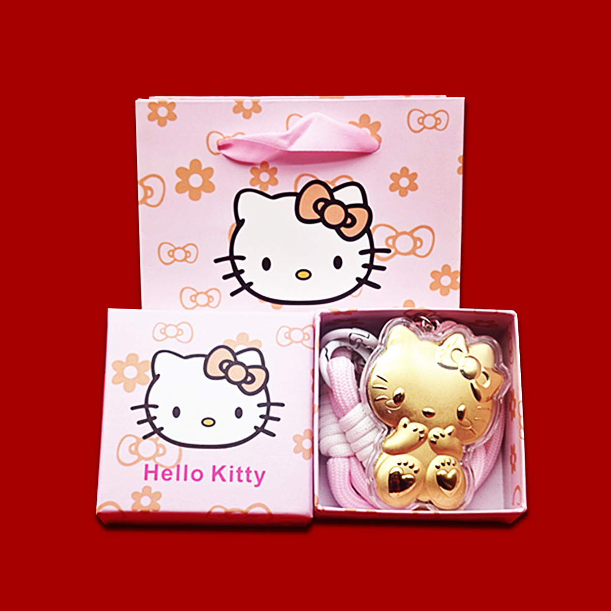 【公主请发财】水贝新品KT猫手机链钥匙扣工艺品包包挂饰带礼盒