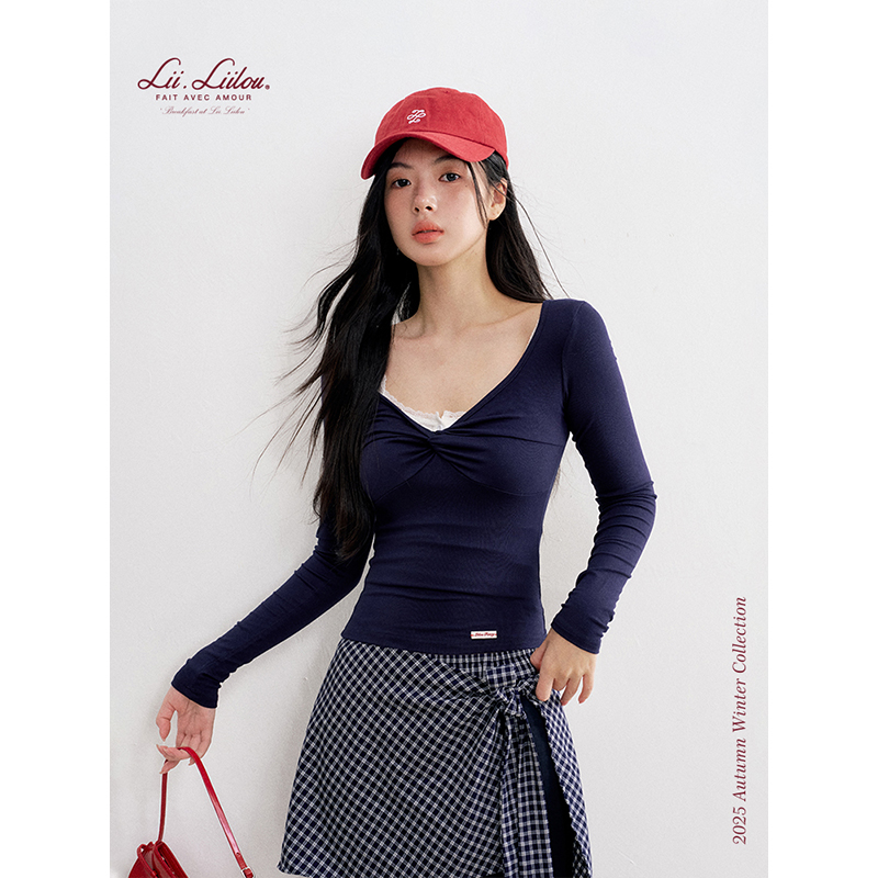 Liilou 25aw clean fit 褶皱纽结式 柔软舒适V领修身长袖打底T恤