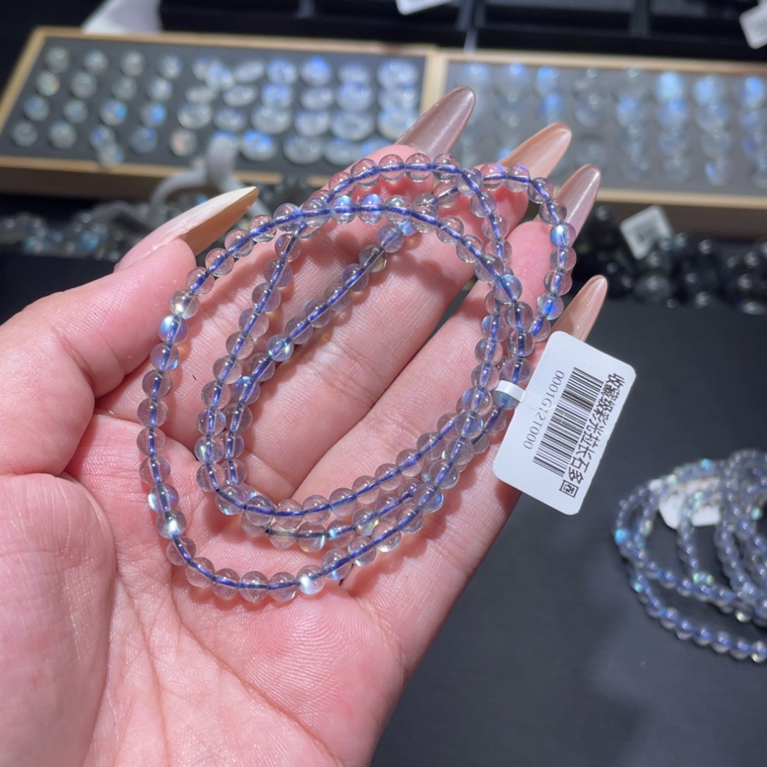 梦***儿手链未镶嵌长石灰月光炫彩拉长石手链多圈4.9mm