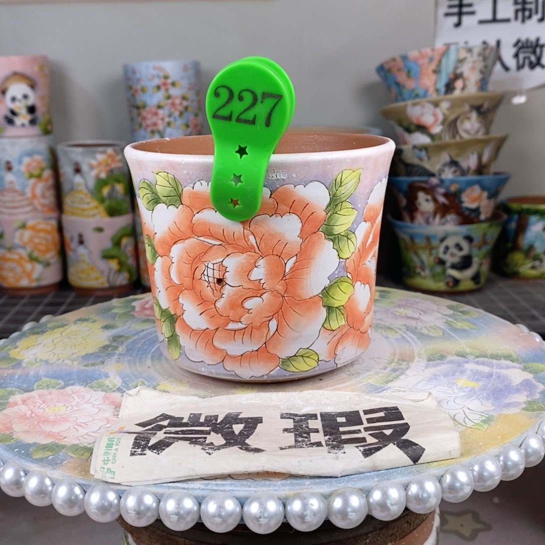 紫砂花盆红陶手绘花盆