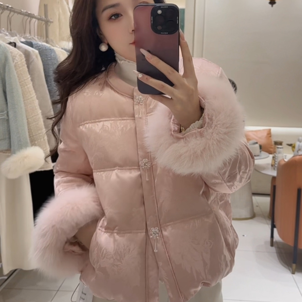 （刘敏服装）258721款立领短款白鸭绒国风羽绒服女冬季加厚保