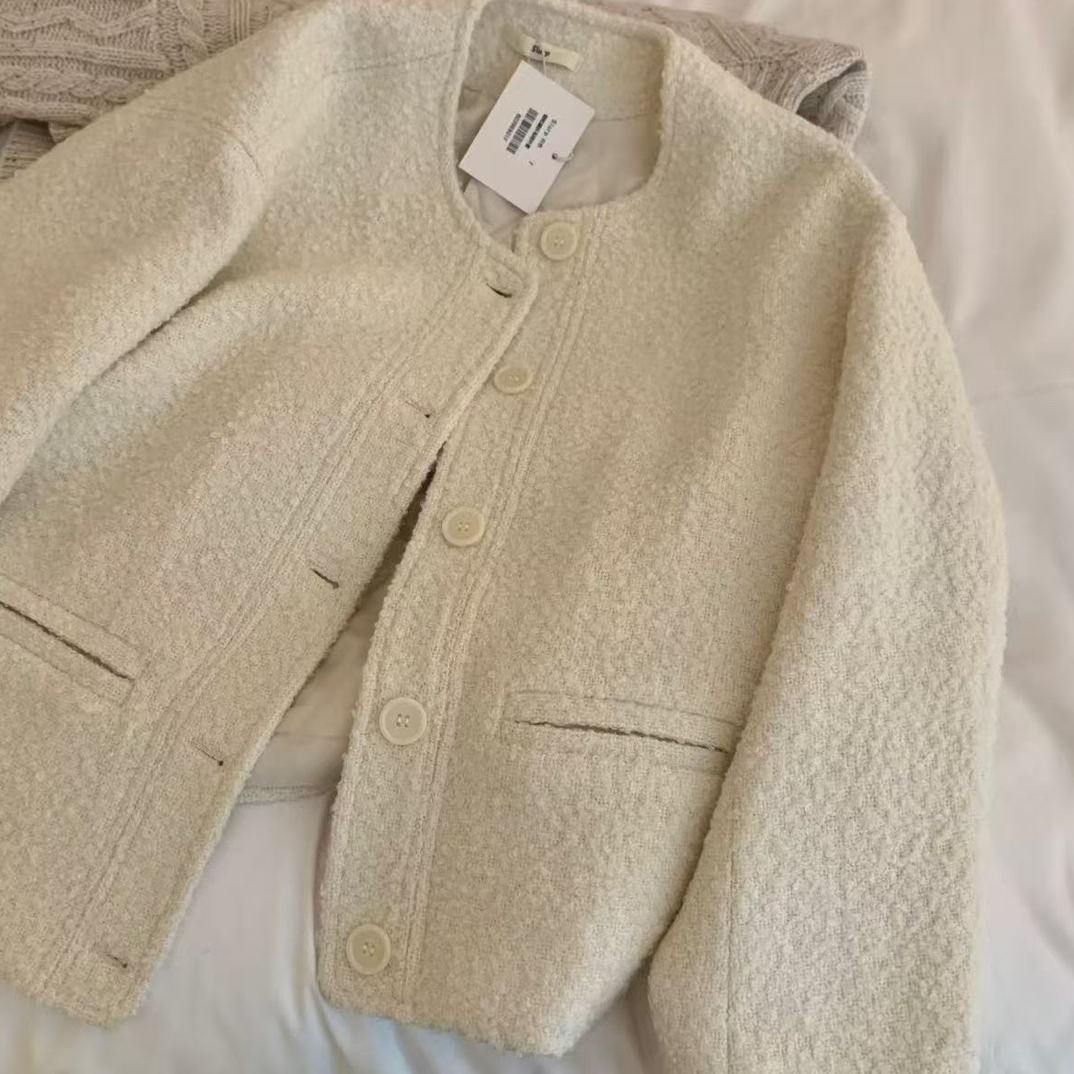 长袖常规款厚款单排扣常规短外套针织上衣大衣气质（非主图款）