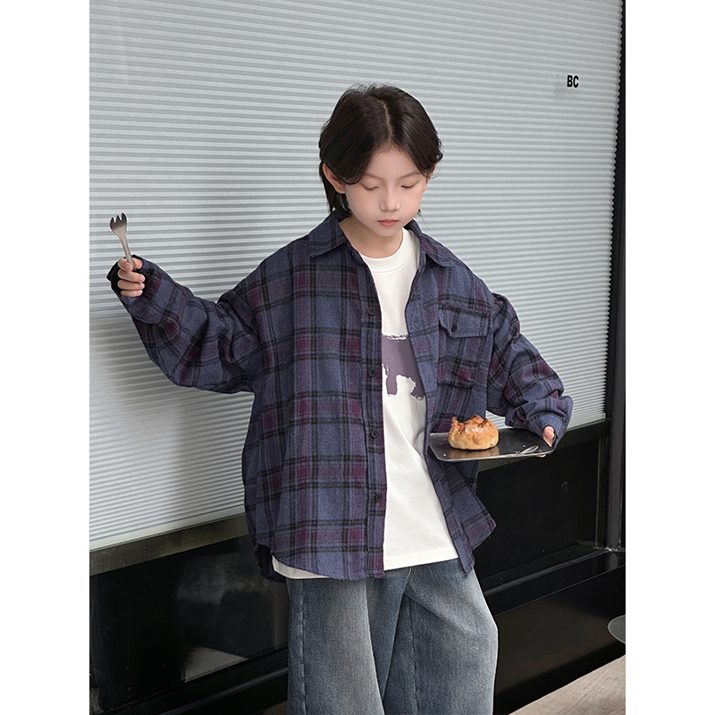 柒号童仓男童衬衫长袖秋冬款2025新款儿童格子帅气百搭款衬衣外套