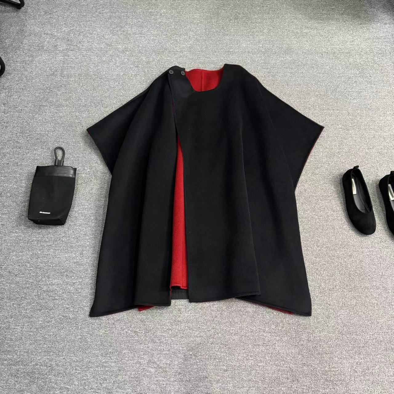 瑶睿安260斤 原创设计双面绒纯手工羊毛斗篷大衣气质宽松 223