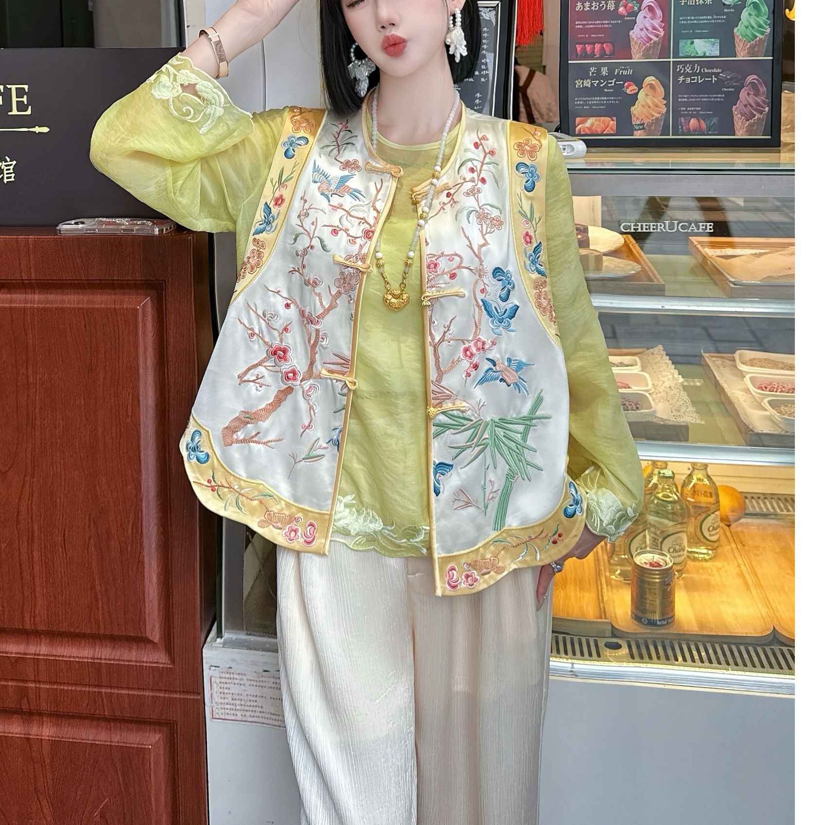 （梅竹双清）常规刺绣复古工字型圆领马夹上衣中国风夏季刺绣古风