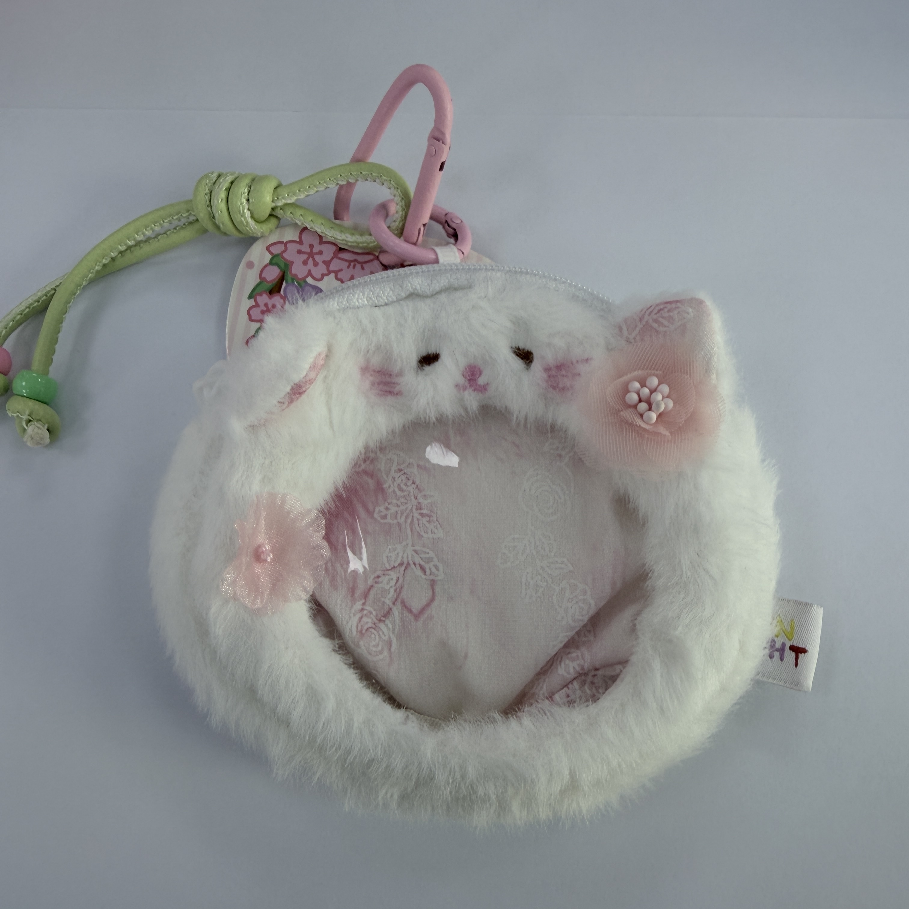 【阳光8点】软萌治愈卡通樱花小猫吧唧包透明开窗儿童零钱包挂件