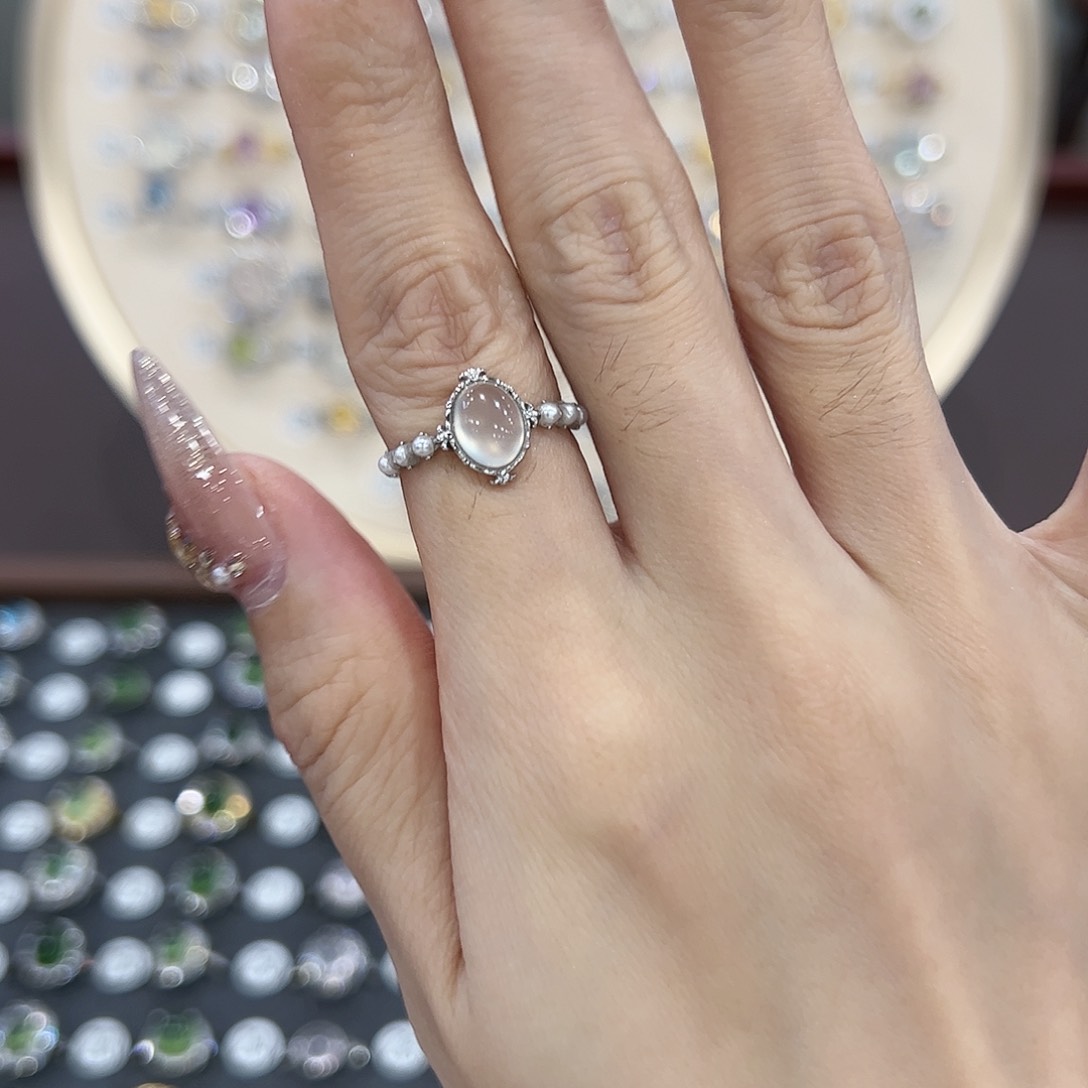 蛇纹石玉戒指银S925镶嵌