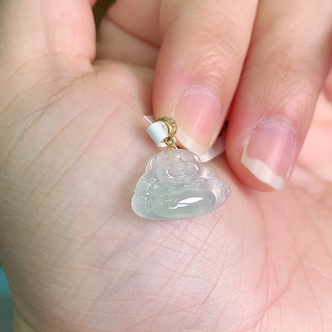 翡翠颈饰18K金镶嵌冰胶小佛