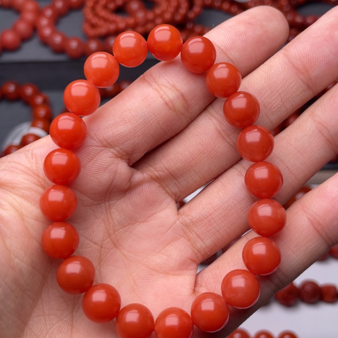 南红玛瑙未镶嵌手串H9mm收藏保山滴水洞亮光手串